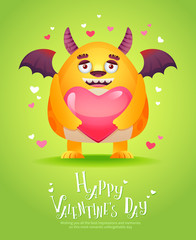 Obraz na płótnie Canvas Cartoon monster with a heart Valentine card