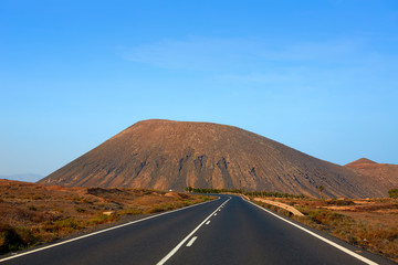 Tindaya road with mountain Fuerteventura