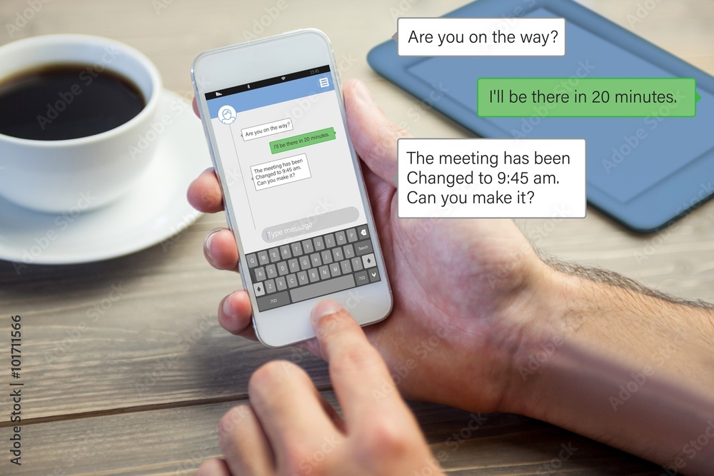 Poster composite image of smartphone text messaging