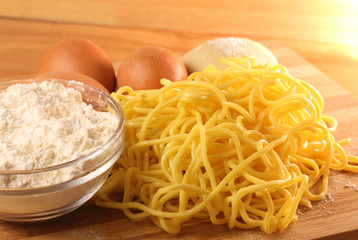 Handmade noodles and ingredients