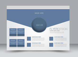 Flyer, brochure, magazine cover template design landscape orientation for education, presentation, website. Blue color. Editable vector illustration.