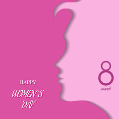 Silhouette of a women on pink background for Happy Women's Day.