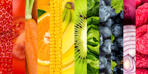 collage of colorful healthy fruits and vegetables