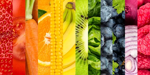 Rolgordijnen collage of colorful healthy fruits and vegetables © stockphoto-graf