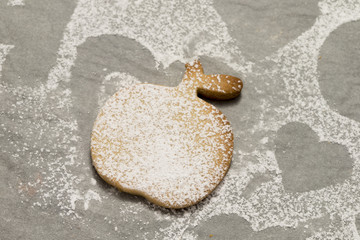 Close-up of cookie powdered with sugar