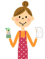 エプロンの女性（上半身）　掃除