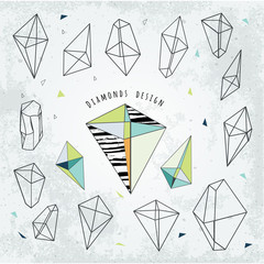 Line shapes cristal geometry. Diamonds design.  Alchemy, religio