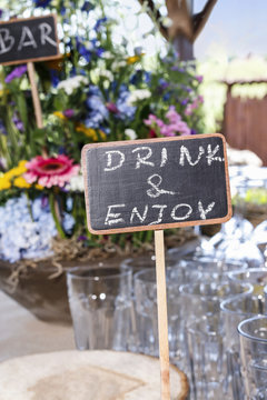 Wedding reception table with blackboard label