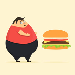 Fat man in state of hypnosis wants burger