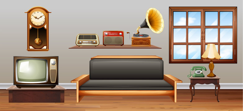 Vintage objects in the living room