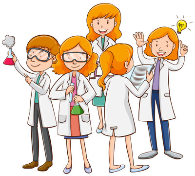 Male and female scientists working