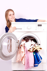 Happy girl and a washing machine 