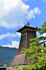 出石 辰鼓楼 夏, old wooden clock tower in Izushi-town Hyogo Japan.