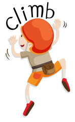 Boy with helmet climbing up the wall