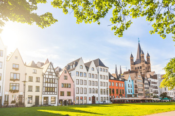 Houses and park in Cologne, Germany - obrazy, fototapety, plakaty