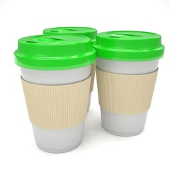 Three paper coffee cups