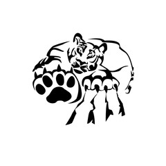 Tiger - paw print . Animal footprint isolated on white background. Vector illustration. Design element.
