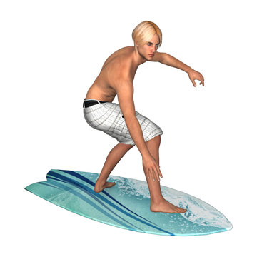 Male Surfer on White
