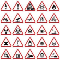Warnzeichen Warnschilder - Set einfach flach rot weiß - obrazy, fototapety, plakaty