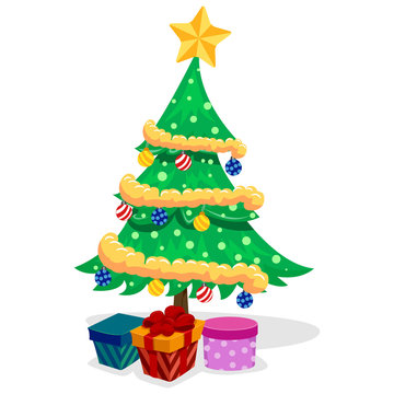 Illustration of Christmas Tree with Presents