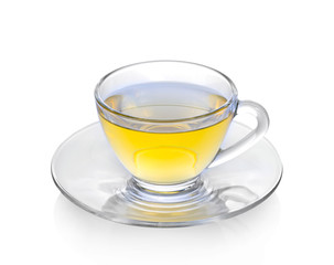 Glass cup of tea isolated on white background
