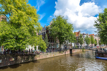 Obraz premium Amsterdam canals and boats, Holland, Netherlands.