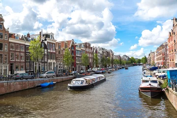 Gordijnen Amsterdam canals and  boats, Holland, Netherlands. © Sergii Figurnyi