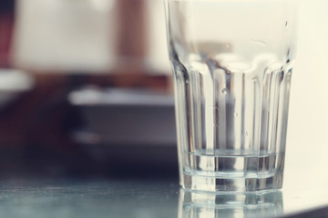 glass of water in the interior of the restaurant