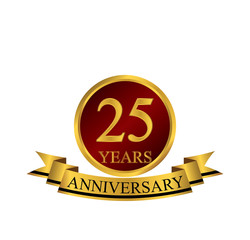 25 anniversary with red golden ring and ribbon