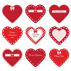 Decorative cut out hearts set. Valentine's day stickers. Isolated on white.