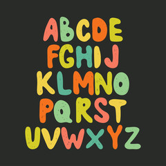Alphabet. Hand drawn letters isolated on dark background.