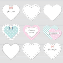Cute lacy hearts set. Girly scrapbook design. Valentine's day stickers. - obrazy, fototapety, plakaty