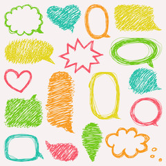 Set of hand drawn speech and thought bubbles.
