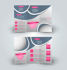 Brochure mock up design template for business, education, advertisement. Trifold booklet editable printable vector illustration. Pink and grey color.