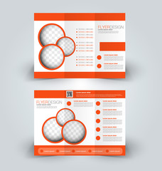 Brochure mock up design template for business, education, advertisement. Trifold booklet editable printable vector illustration. Orange color.