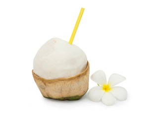 Green coconuts with drinking straw