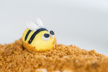 closeup of decorative bee on honey cake (shallow DOF)