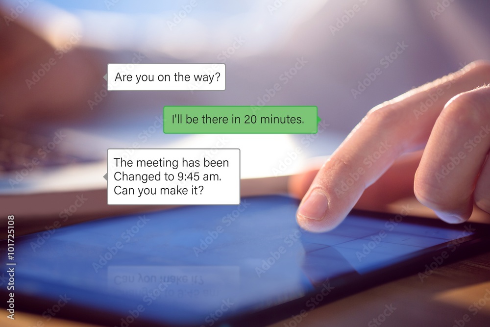 Poster composite image of smartphone text messaging