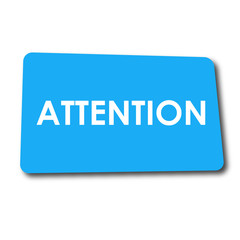 Icono plano ATTENTION en rectangulo azul con sombra
