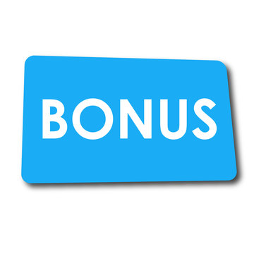 Icono plano BONUS en rectangulo azul con sombra