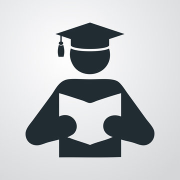 Icono plano estudiante leyendo en fondo degradado