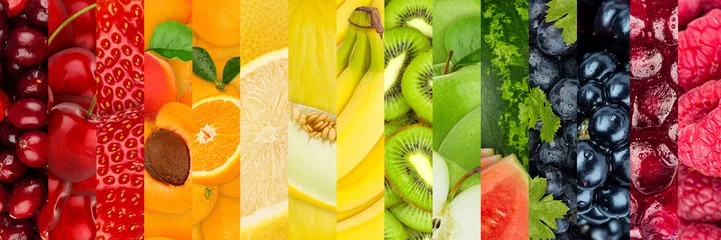 Fotobehang collage van verschillende kleurrijke gezonde vruchten © stockphoto-graf