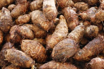 The group of tasty taro at the food street market in Taipei, Taiwan.