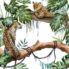 Fototapeta na wymiar Watercolor vector leopard pattern