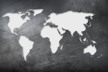 Mapa świata, białe kontynenty na ciemnoszarym tle
