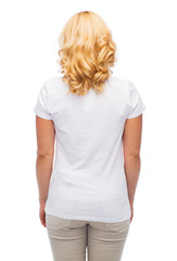 woman in blank white t-shirt from back