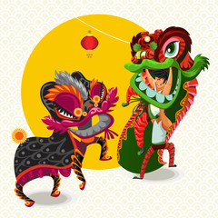 Chinese Lunar New Year Lion Dance Fight
