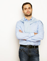 Fototapeta premium happy young man in blue shirt. 