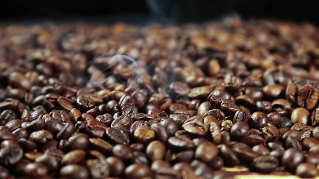 roasting coffee beans with smoke fragrant