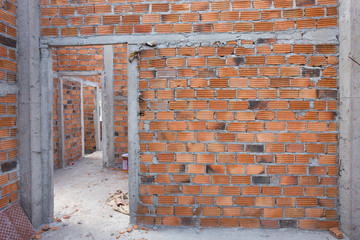 structural wall made of brick in residential building
